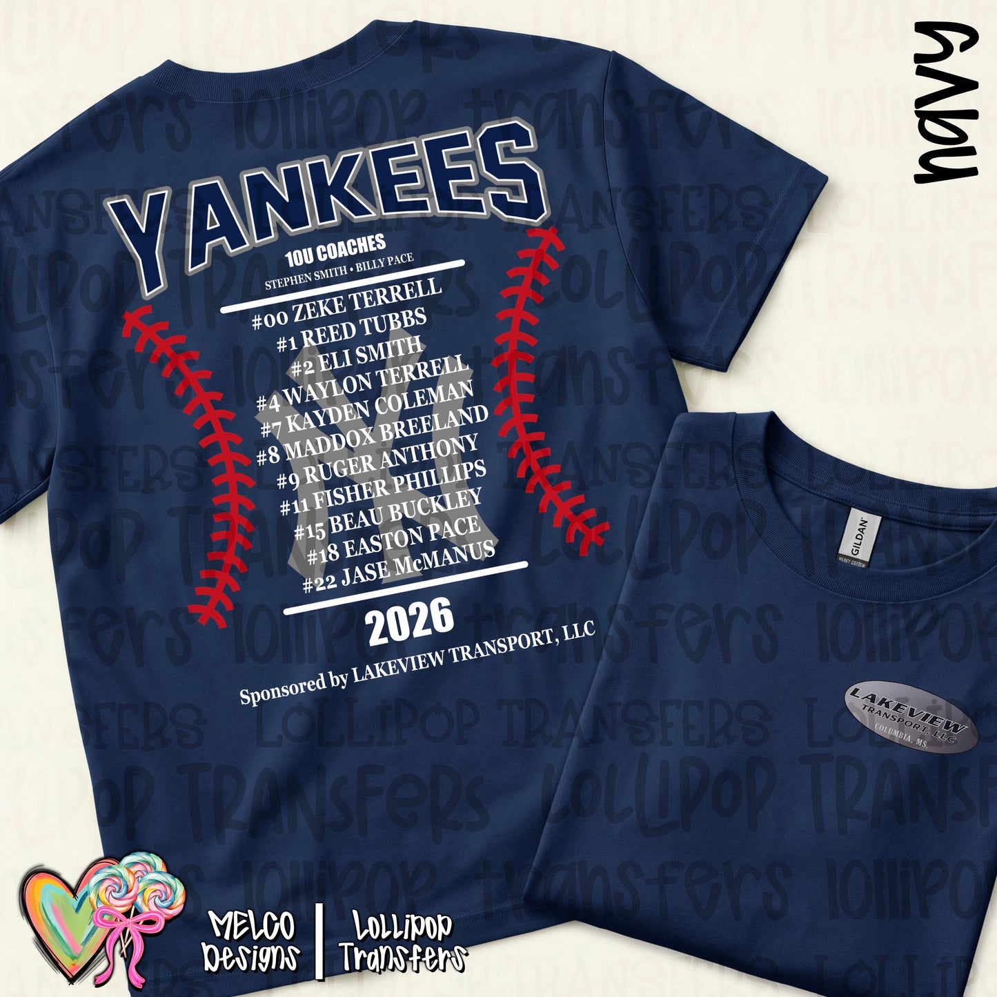 Yankees 10U Team Roster Shirt