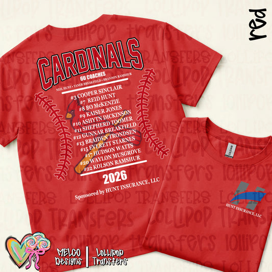 Cardinals 6U Team Roster Shirt