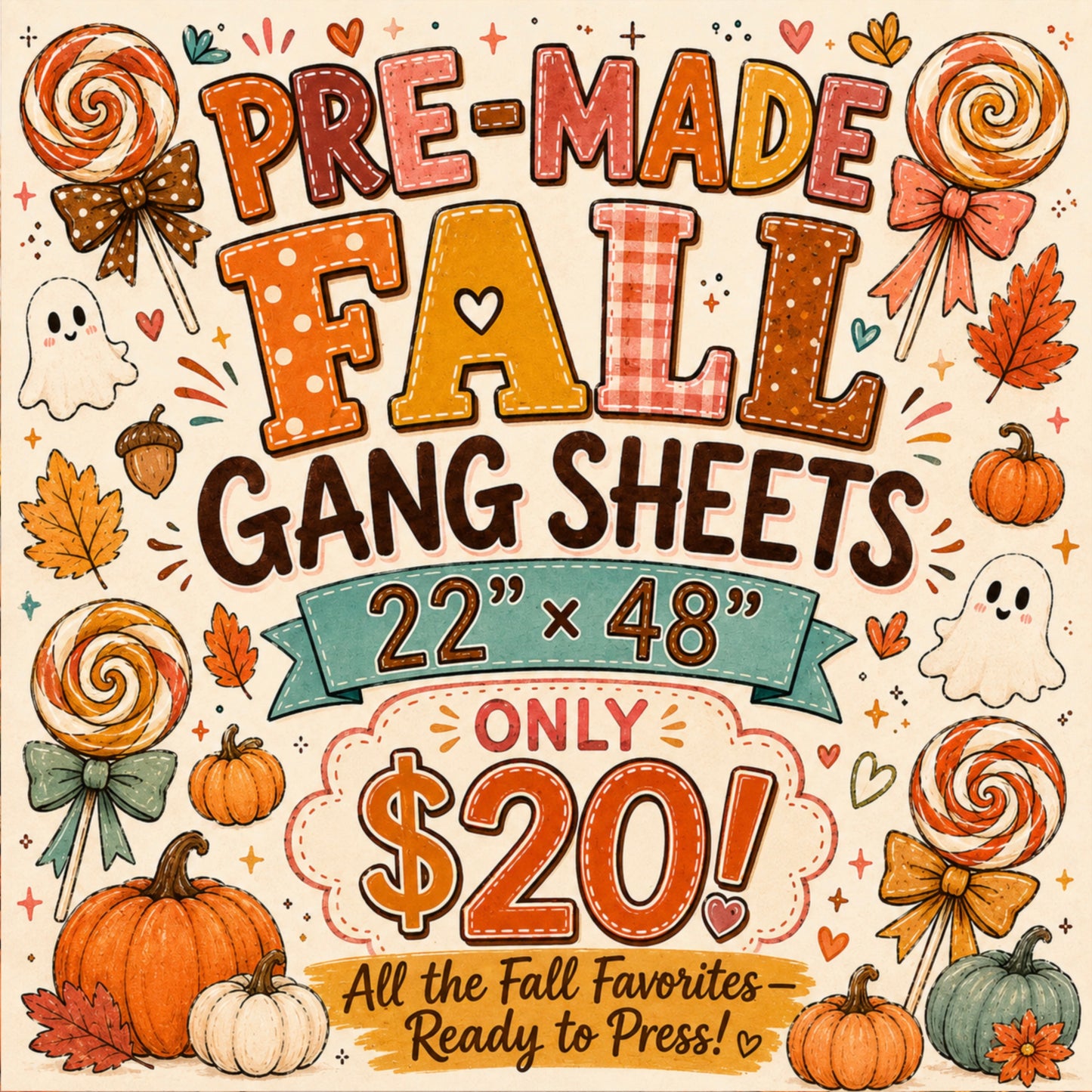 Pre-Made 22x48 Fall Gang Sheets