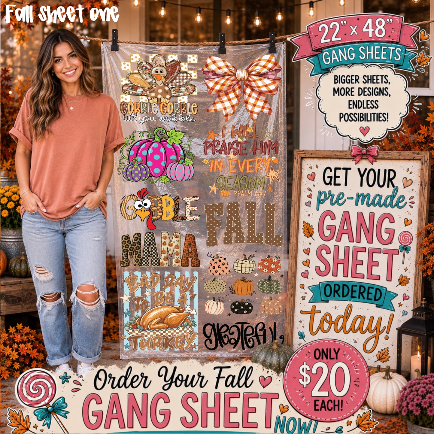 Pre-Made 22x48 Fall Gang Sheets