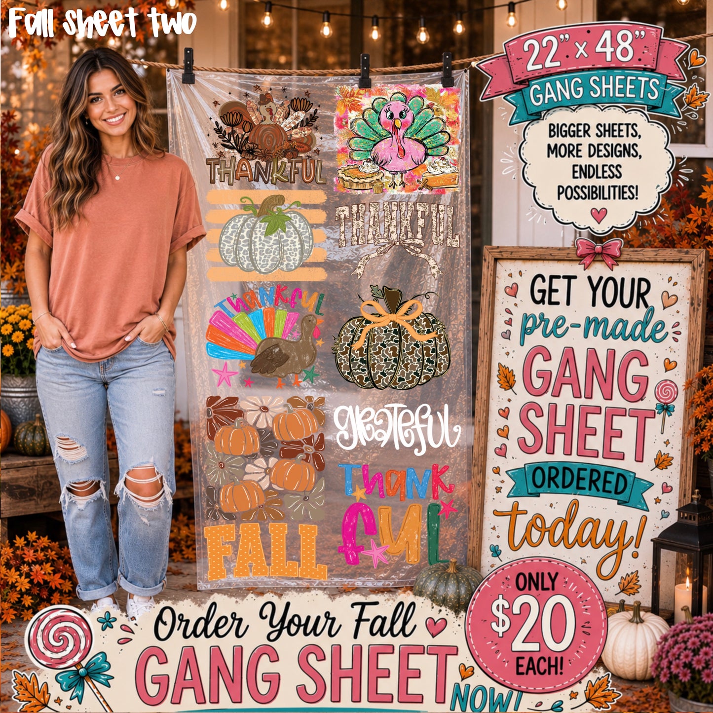 Pre-Made 22x48 Fall Gang Sheets