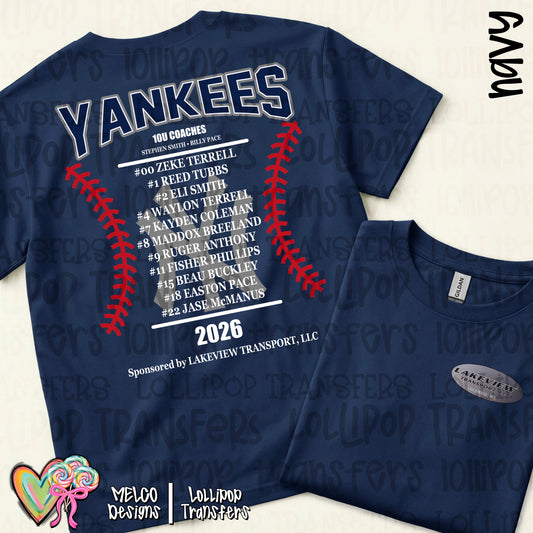 Yankees 10U Team Roster Shirt