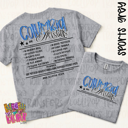 Columbia 10U Allstar Roster Shirt - 2026