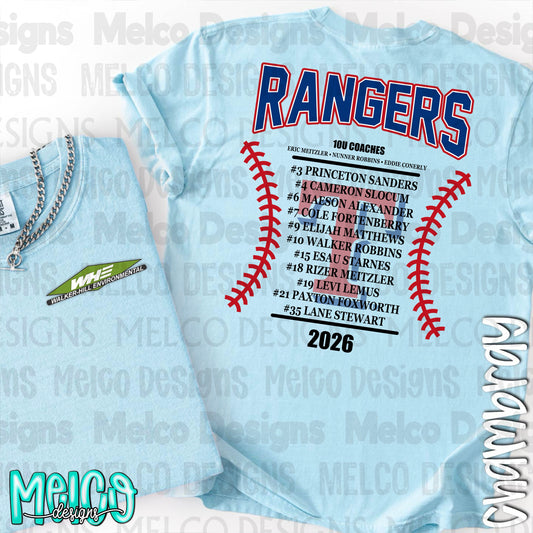 Rangers 10U Team Roster Shirt